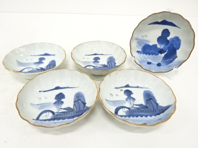 古伊万里　染付　山水　なます皿　5客揃